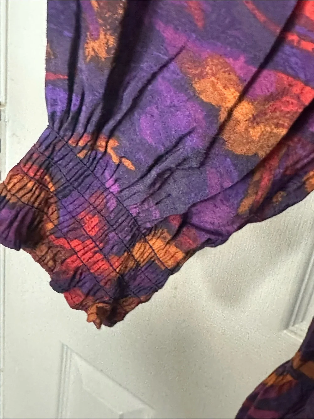 Terra & Sky 1X Purple Abstract Print Tiered Midi Dress Long Sleeve